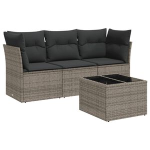 vidaXL Salon de jardin 4 pcs avec coussins gris r&eacute;sine tress&eacute;e