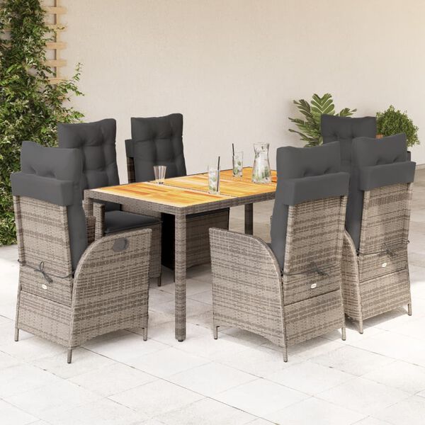vidaXL Ensemble &agrave; manger de jardin et coussins 7 pcs gris rotin