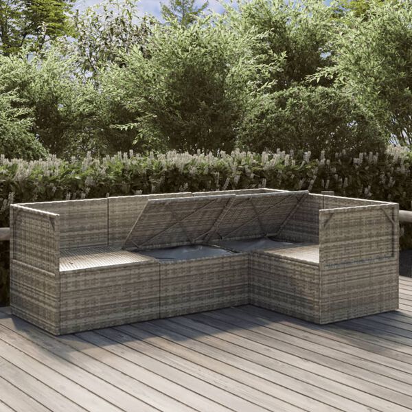 vidaXL Salon de jardin 4 pcs avec coussins Gris R&eacute;sine tress&eacute;e