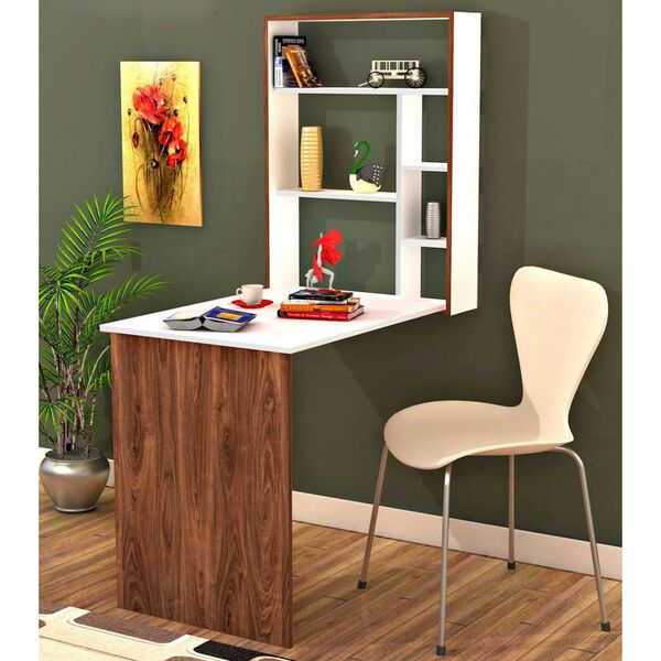 Homemania Bureau Magicbox 62x16x82 cm Blanc et noyer