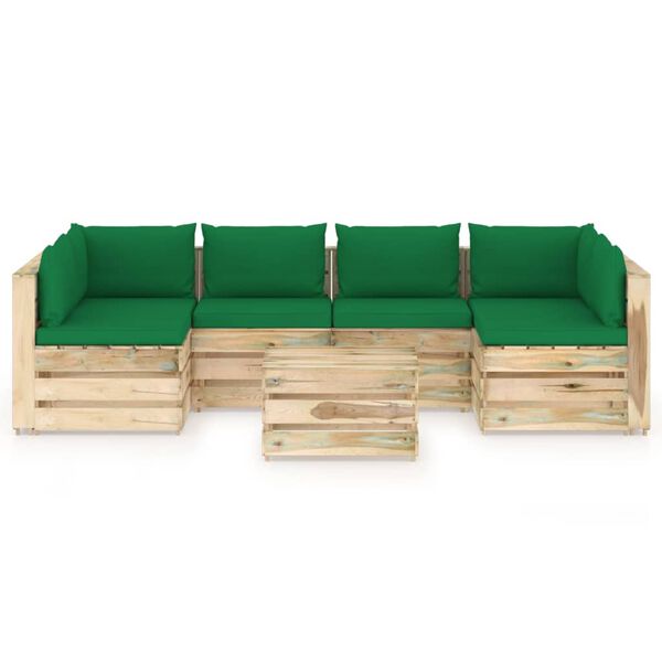vidaXL Salon de jardin 7 pcs avec coussins Bois impr&eacute;gn&eacute; de vert