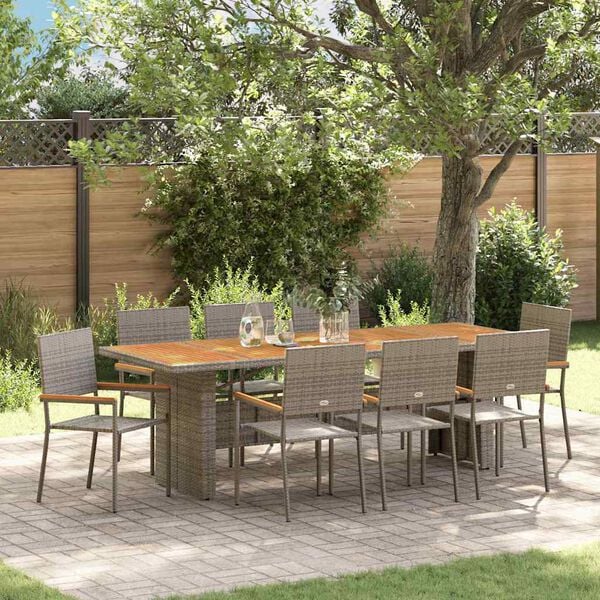 vidaXL Ensemble de salle &agrave; manger pour jardin 9 pcs Gris polyrotin