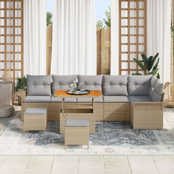 vidaXL Ensemble de canap&eacute; de jardin 9 pcs Beige et Gris clair