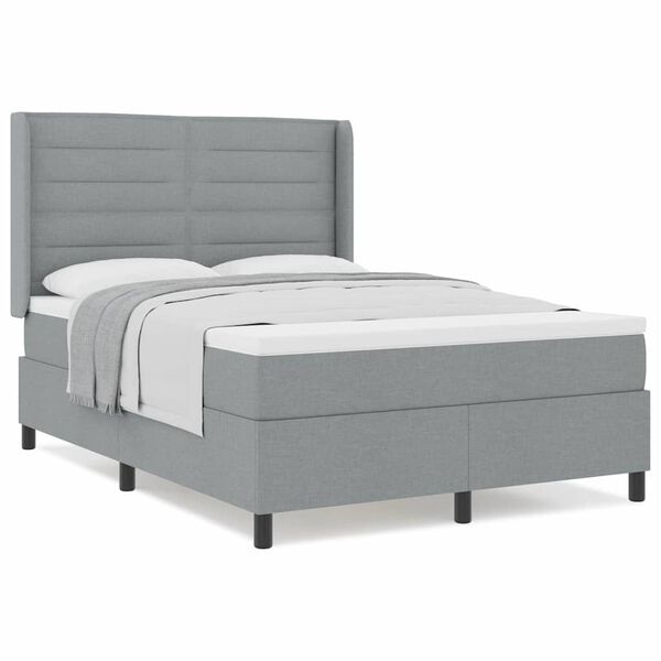 vidaXL Lit &agrave; ressorts avec matelas Gris clair 140 x 200 cm tissu