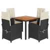 vidaXL Ensemble &agrave; manger de jardin coussins 5pcs Noir R&eacute;sine tress&eacute;e