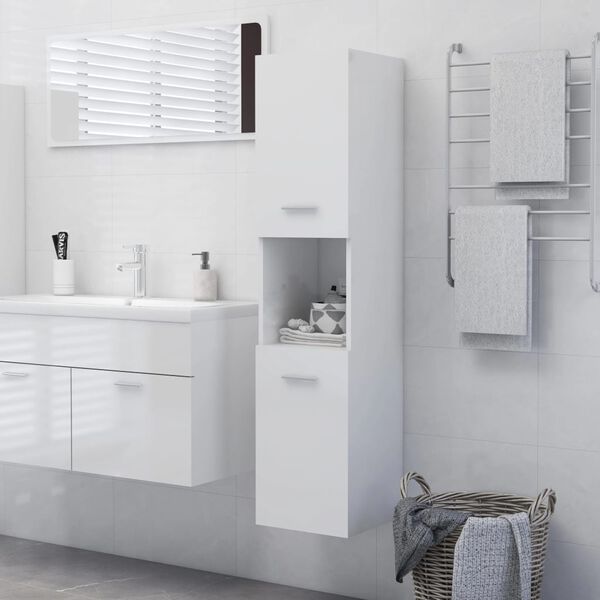vidaXL Armoire de salle de bain Blanc brillant Bois d'ing&eacute;nierie
