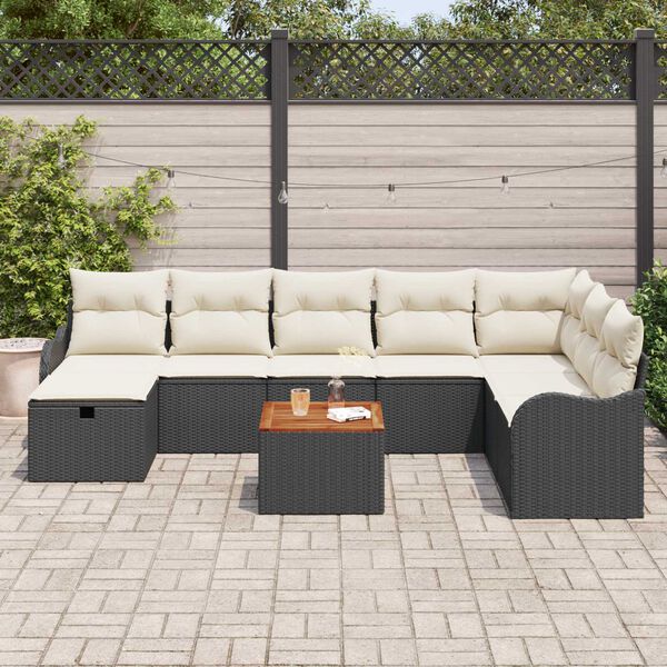 vidaXL Ensemble de canap&eacute; de jardin avec coussin 9 pcs Noir Poly rotin
