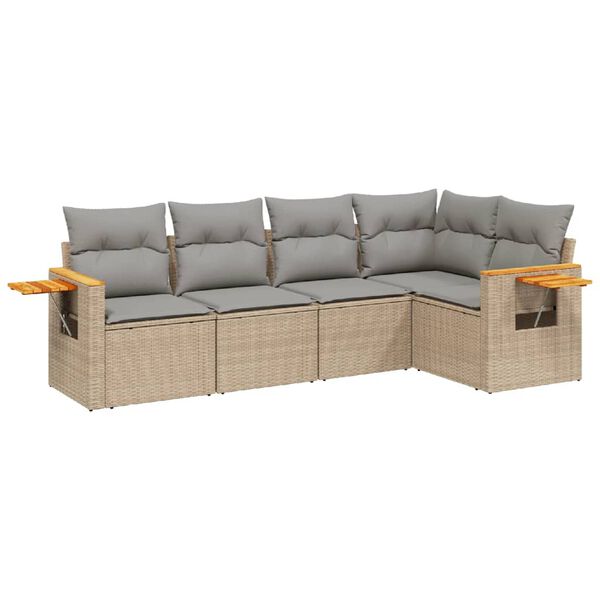 vidaXL Salon de jardin avec coussins 5 pcs beige r&eacute;sine tress&eacute;e