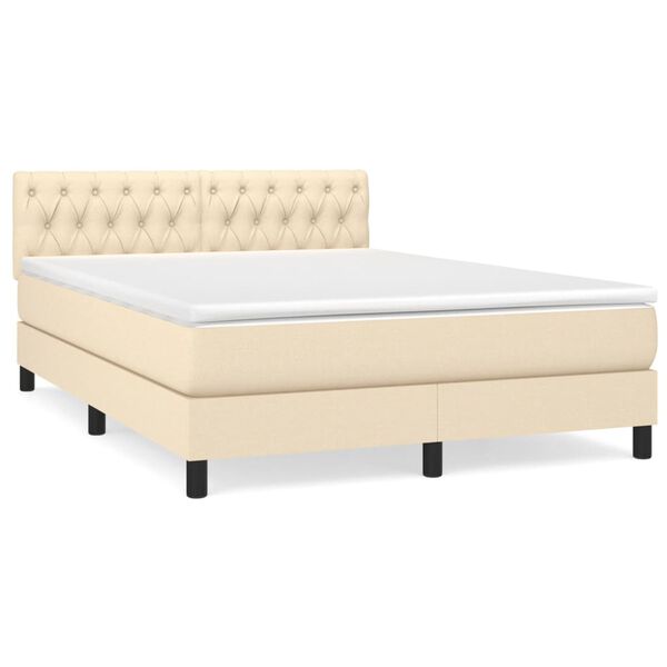 vidaXL Sommier &agrave; lattes de lit avec matelas Cr&egrave;me 140x200 cm Tissu
