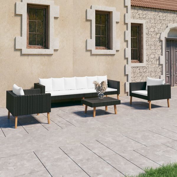 vidaXL Salon de jardin 4 pcs avec coussins Résine tressée Noir