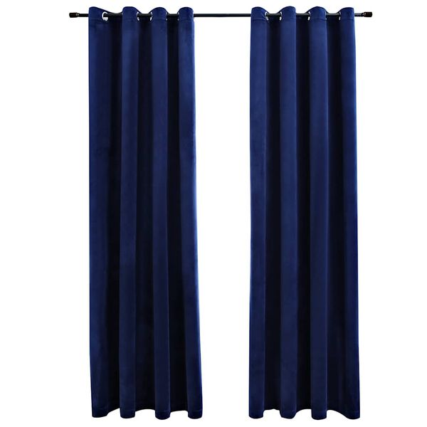 vidaXL Rideaux occultants et anneaux 2pcs Velours Bleu fonc&eacute; 140x175cm