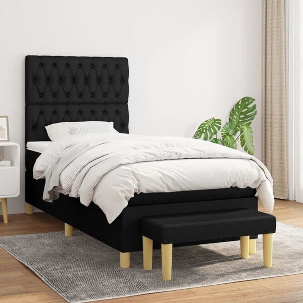 vidaXL Sommier &agrave; lattes de lit avec matelas Noir 90x200 cm Tissu
