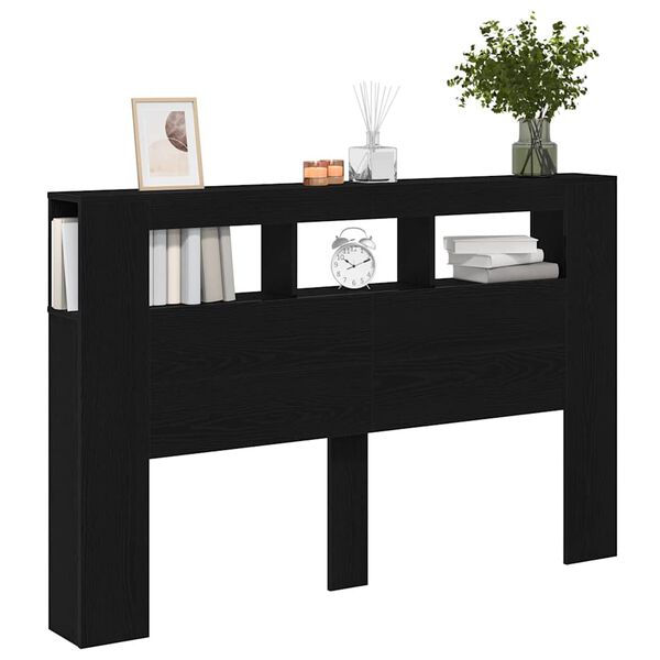 vidaXL Tête de lit LED avec étagère Chêne noir 160 x 18,5 x 103,5 cm