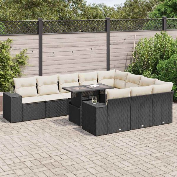 vidaXL Salon de jardin 11 pcs avec coussins noir r&eacute;sine tress&eacute;e