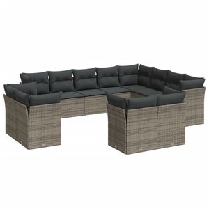 vidaXL Salon de jardin avec coussins 12 pcs gris r&eacute;sine tress&eacute;e