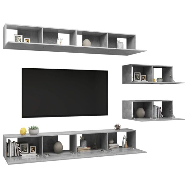 vidaXL Ensemble de meubles TV 6 pcs Gris béton Bois d'ingénierie
