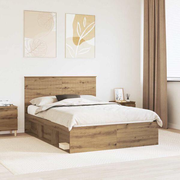 vidaXL Cadre de lit Ch&ecirc;ne artisan 140 x 190 cm Bois de pin massif