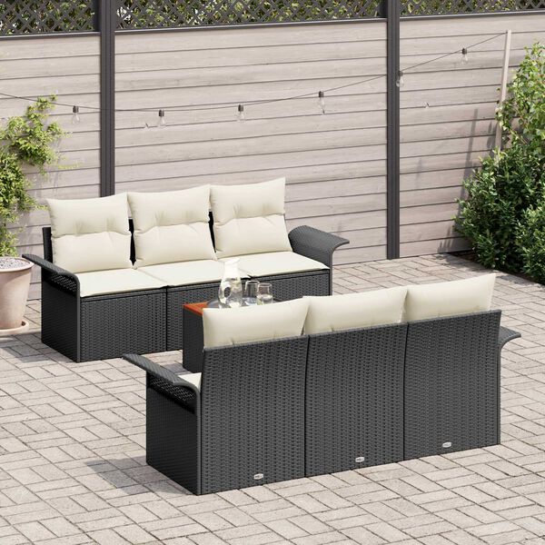 vidaXL Ensemble de canap&eacute; de jardin avec coussin 7 pcs Noir polyrotin
