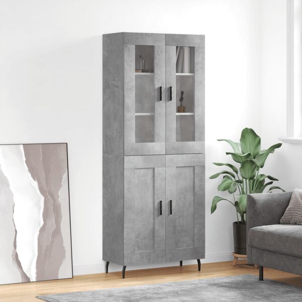 vidaXL Buffet haut Gris b&eacute;ton 69,5x34x180 cm Bois d'ing&eacute;nierie