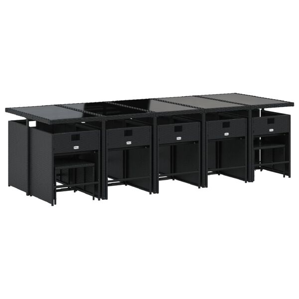 vidaXL Ensemble &agrave; manger de jardin 15 pcs coussins noir r&eacute;sine tress&eacute;e