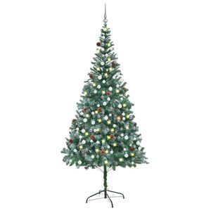 vidaXL Arbre de No&euml;l artificiel pr&eacute;-&eacute;clair&eacute;/boules pommes de pin 210cm