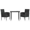 vidaXL Ensemble &agrave; manger de jardin 3 pcs noir r&eacute;sine tress&eacute;e et acier