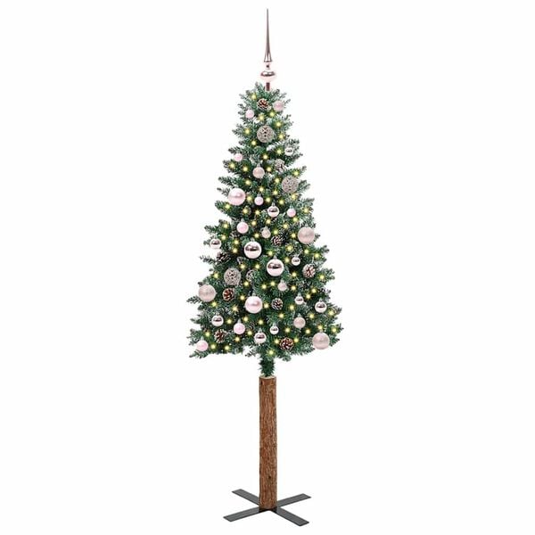 vidaXL Sapin de Noël mince Vert 150 cm PVC et bois de pin massif