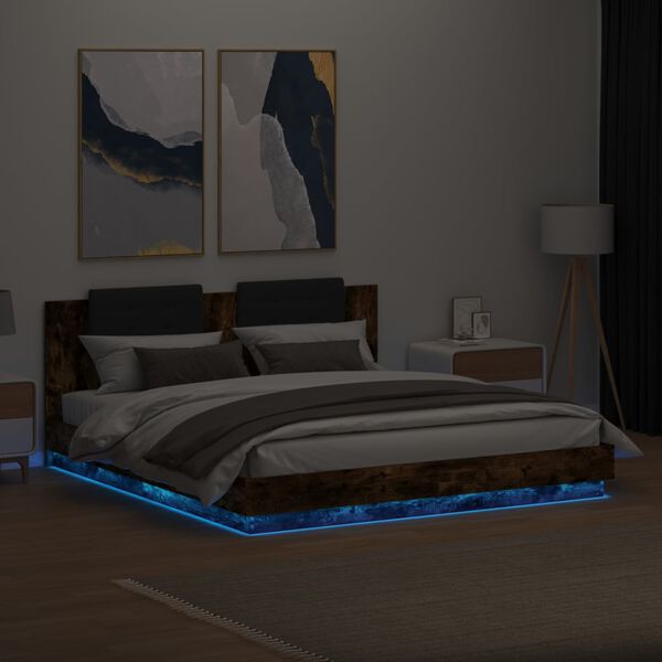 vidaXL Cadre de lit avec LED sans matelas ch&ecirc;ne fum&eacute; 200x200 cm