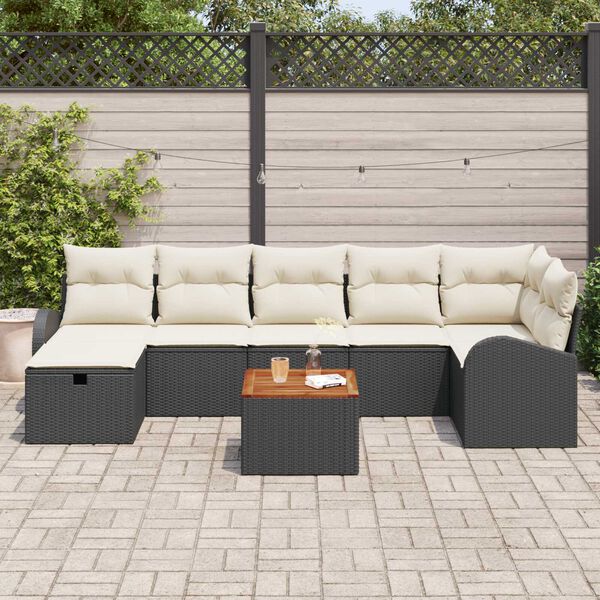 vidaXL Ensemble de canapé de jardin avec coussin 8 pcs Noir Poly rotin