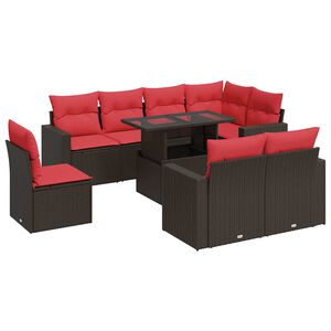 vidaXL Salon de jardin avec coussins 9pcs marron r&eacute;sine tress&eacute;e acacia