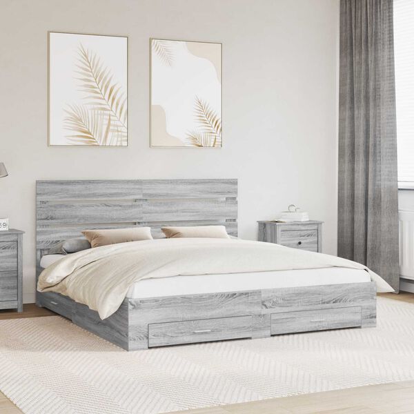 vidaXL Cadre de lit Gris Sonoma 200 x 200 cm Bois d'ing&eacute;nierie