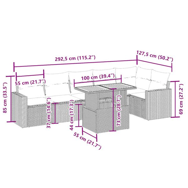 vidaXL Salon de jardin avec coussins 7 pcs beige r&eacute;sine tress&eacute;e