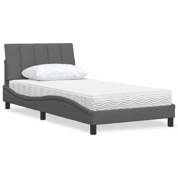 vidaXL Lit avec matelas Hanko gris fonc&eacute; 100x200 cm tissu