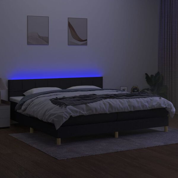 vidaXL Sommier &agrave; lattes de lit et matelas et LED Noir 200x200 cm Tissu