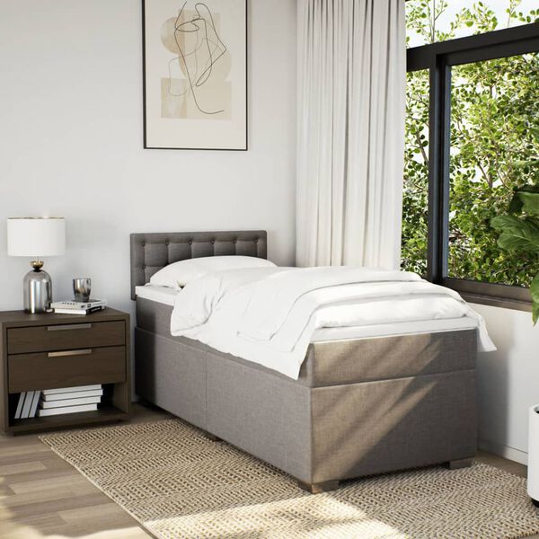 vidaXL Sommier &agrave; lattes de lit avec matelas Taupe 100x200 cm Tissu