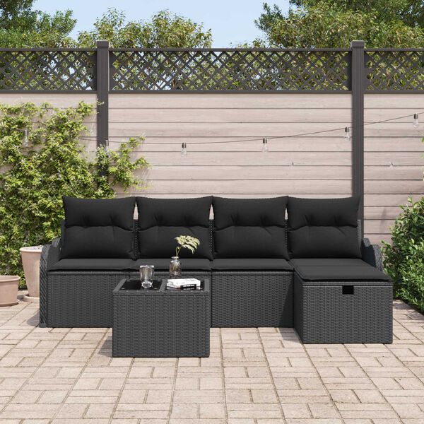 vidaXL Ensemble de canap&eacute; de jardin avec coussin 6 pcs Noir polyrotin