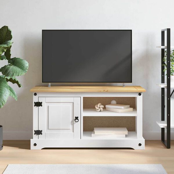 vidaXL Meuble TV Corona Blanc 100 x 40 x 52 cm Pin massif