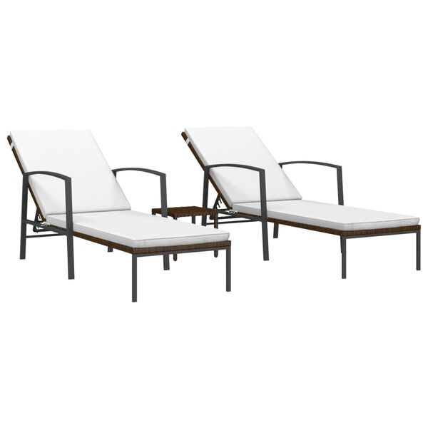 vidaXL Chaises longues lot de 2 avec table r&eacute;sine tress&eacute;e marron