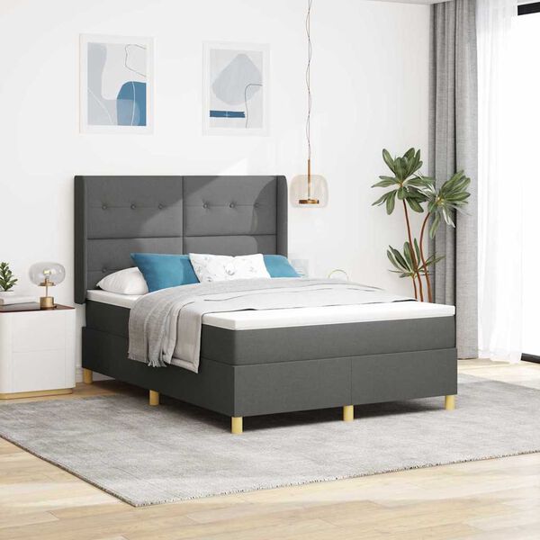 vidaXL Lit &agrave; ressorts avec matelas Gris fonc&eacute; 140 x 200 cm tissu