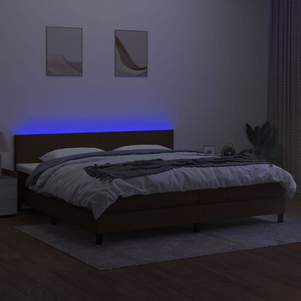 vidaXL Sommier &agrave; lattes de lit matelas et LED Marron fonc&eacute; 200x200 cm