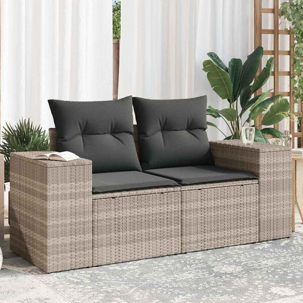 vidaXL Canapé de jardin 2 places et coussins gris clair résine tressée
