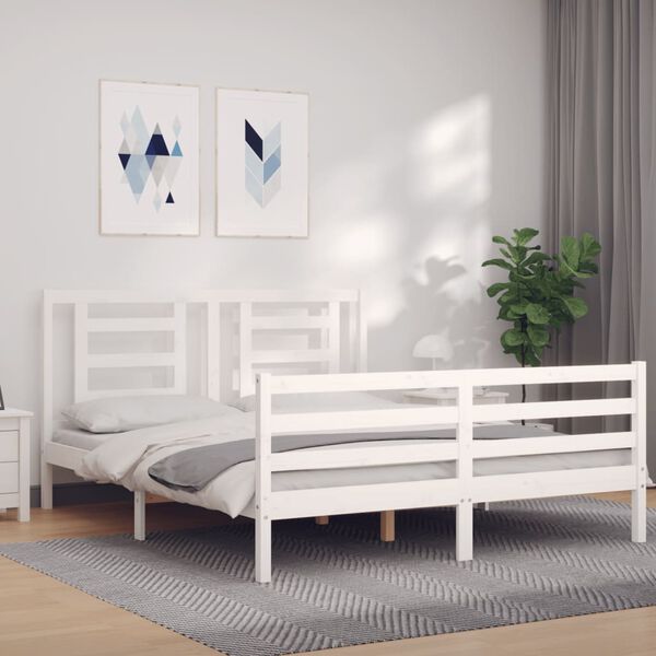 vidaXL Cadre de lit sans matelas blanc 160x200 cm bois massif
