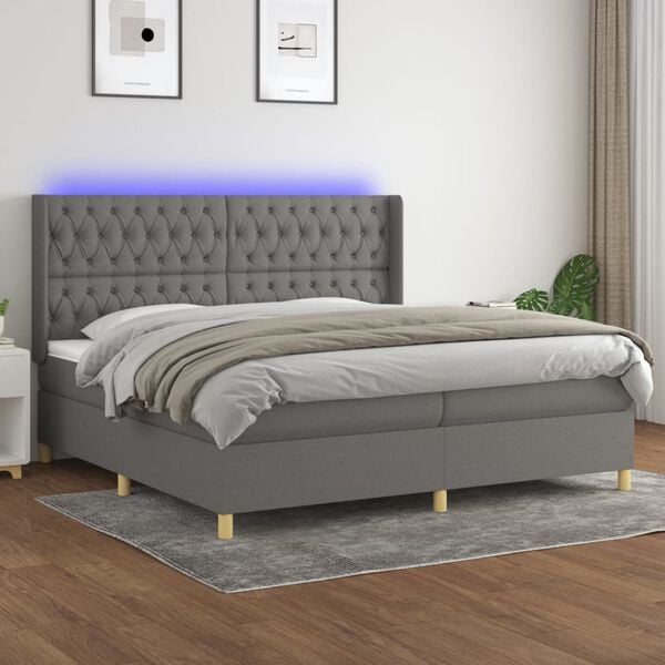 vidaXL Sommier &agrave; lattes de lit matelas LED Gris fonc&eacute; 200x200 cm Tissu