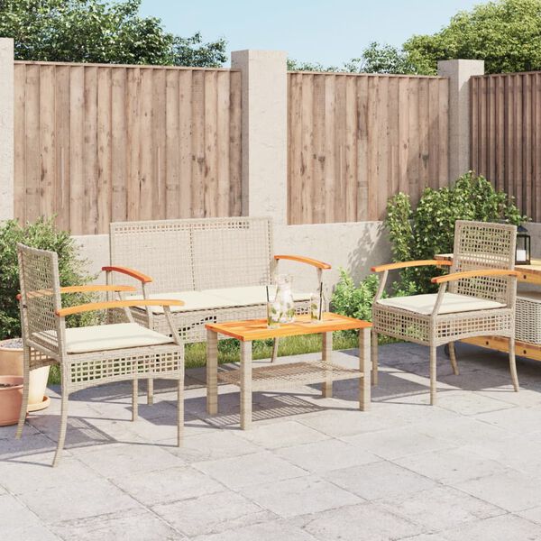 vidaXL Salon de jardin avec coussins 4 pcs beige r&eacute;sine tress&eacute;e