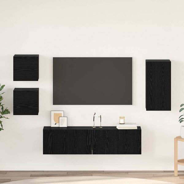vidaXL Ensemble meuble TV 5 pcs Ch&ecirc;ne noir Bois d'ing&eacute;nierie