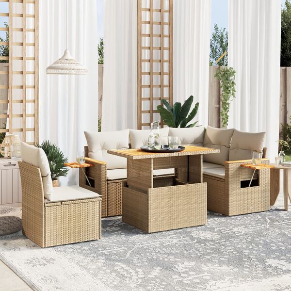 vidaXL Salon de jardin avec coussins 6 pcs beige résine tressée