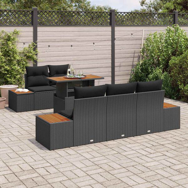 vidaXL Ensemble de canap&eacute; de jardin 6 pcs Noir Poly rotin