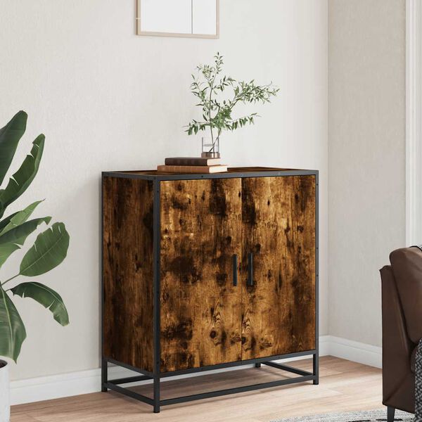vidaXL Buffet ch&ecirc;ne fum&eacute; 68x35x76 cm bois d'ing&eacute;nierie et m&eacute;tal