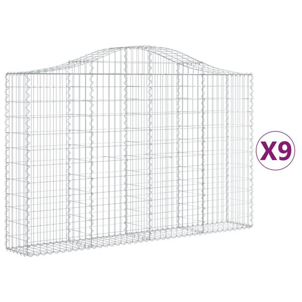 vidaXL Paniers &agrave; gabions arqu&eacute;s 9 pcs 200x30x120/140 cm Fer galvanis&eacute;