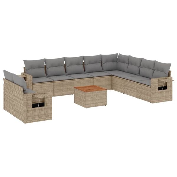 vidaXL Salon de jardin et coussins 11 pcs m&eacute;lange beige r&eacute;sine tress&eacute;e